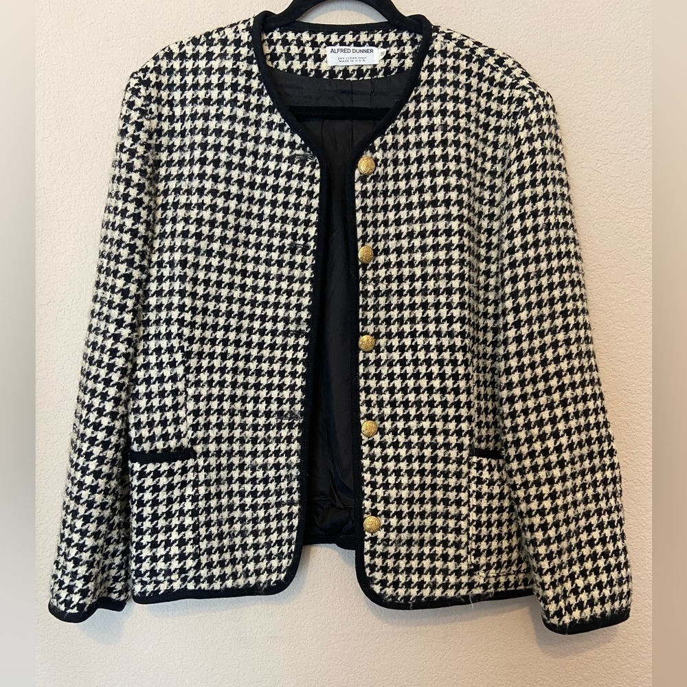 Vtg Alfred Dunner Wool Houndstooth Woman Sz 16 Blazer Jacket Classic Old Money - Picture 2 of 7